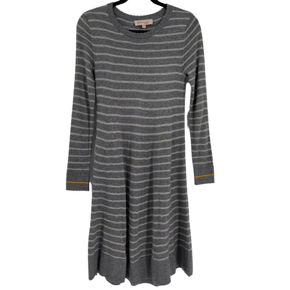 Philosophy Cashmere Blend Long Sleeve Knee Length Fit & Flare Sweater Dress Gray